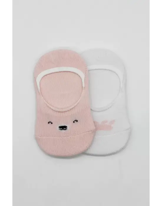 Bistyle 2li Babet Cute Face Penye Çorap 30103 Pembe-beyaz