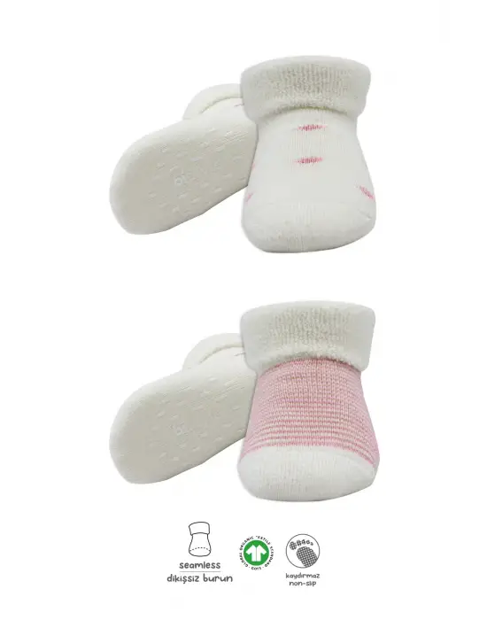 Bistyle 2li Havlu Soket Kaymaz Çorap 10504 Ekru Pudra