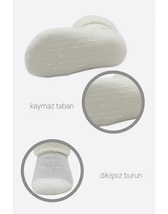 Bistyle 2li Havlu Soket Kaymaz Çorap 10504 Gri Ekru