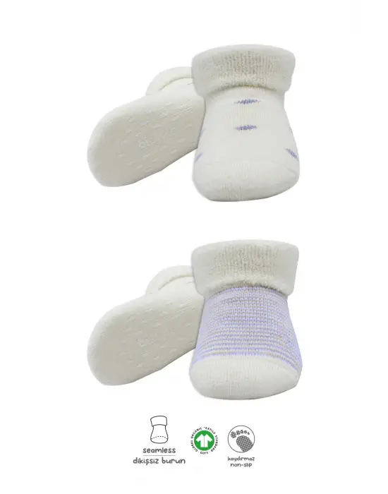Bistyle 2li Havlu Soket Kaymaz Çorap 10504 İndigo Ekru