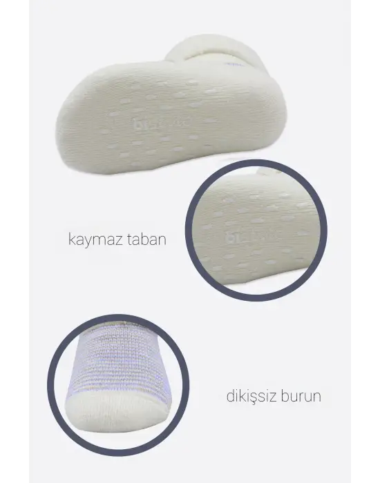 Bistyle 2li Havlu Soket Kaymaz Çorap 10504 İndigo Ekru