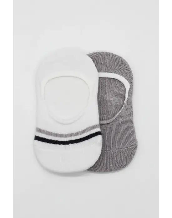 Bistyle 2li Penye Babet Silikon Çemberli Çorap 30102 Gri Beyaz