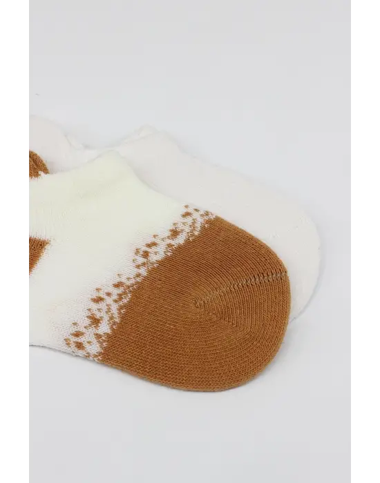 Omarı Yumuşak Penye 2li Sneakers Çorap Seti - Ekru Hardal Renkli