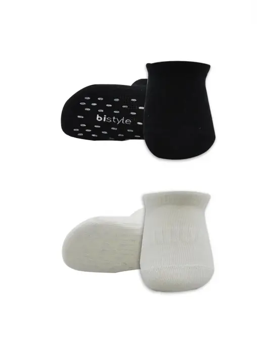 Omarı Kaymaz Sneakers Basic Penye Çorap - Siyah Ekru