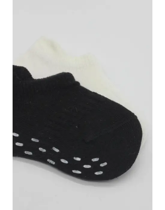 Omarı Kaymaz Sneakers Basic Penye Çorap - Siyah Ekru