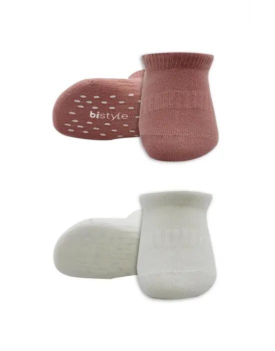 Omarı Kaymaz Tabanlı Renkli 2li Penye Çorap