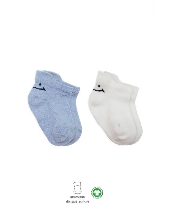 Omarı Rahat ve Şık 2li Sneakers Penye Çorap - Mavi Ekru