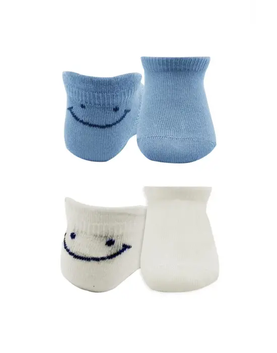 Omarı Rahat ve Şık 2li Sneakers Penye Çorap - Mavi Ekru