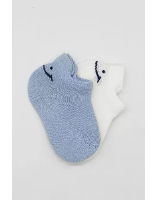Omarı Rahat ve Şık 2li Sneakers Penye Çorap - Mavi Ekru