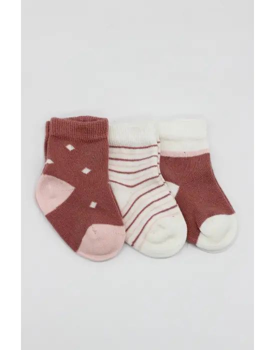 Omarı 3lü Penye Kız Çocuk Soket Çorap Seti - Pudra Renkli