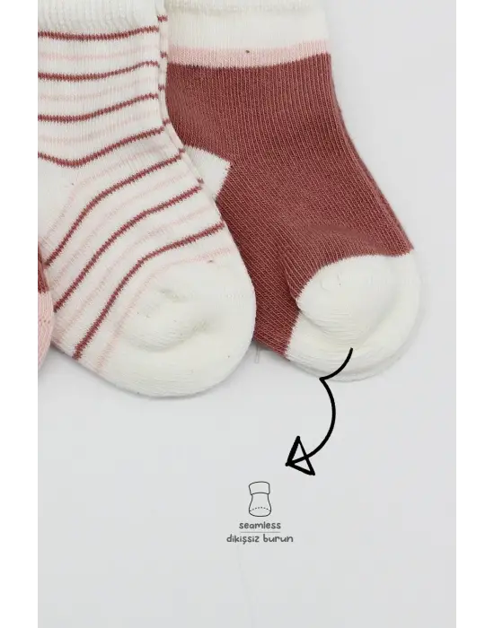 Omarı 3lü Penye Kız Çocuk Soket Çorap Seti - Pudra Renkli