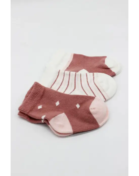 Omarı 3lü Penye Kız Çocuk Soket Çorap Seti - Pudra Renkli