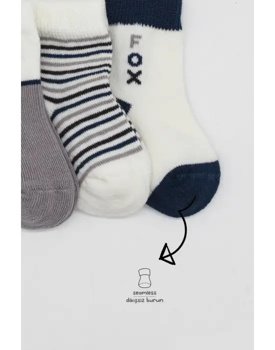 Omarı Yumuşak Penye 3lü Gri Soket Çorap Seti