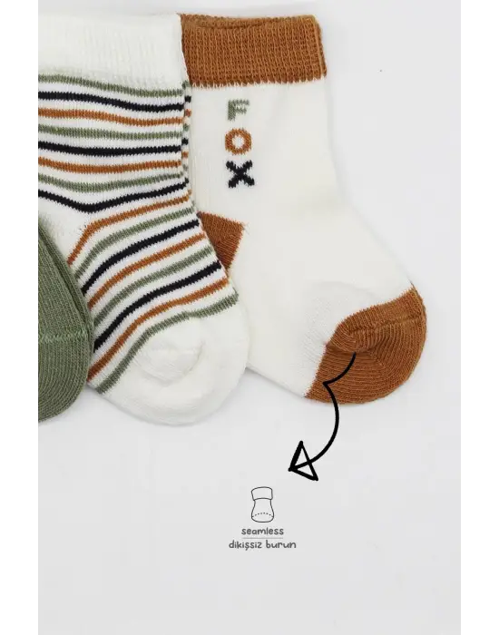 Omarı Renkli 3lü Penye Soket Çorap Seti