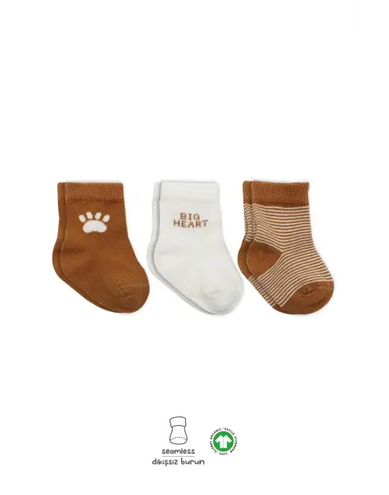 Omarı Yumuşak Dokulu 3Lü Penye Soket Çorap - Hardal Rengi