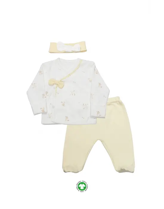 Bistyle 3lü Zıbın Takım Welcome Baby Duck 13104 Sarı-Ekru