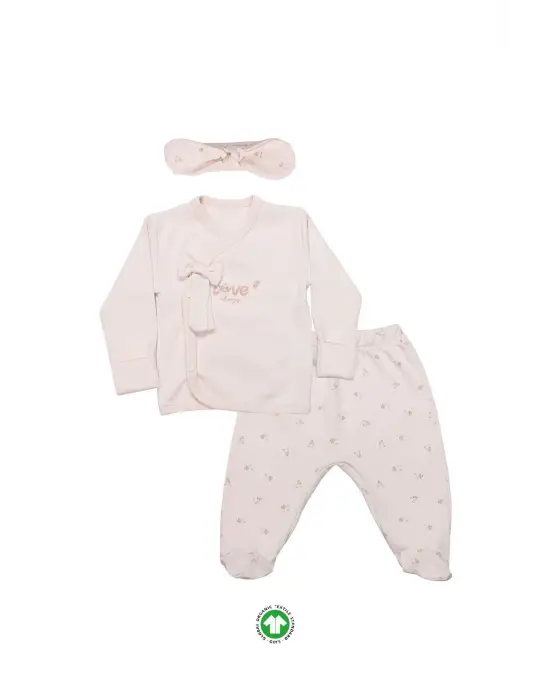 Bistyle 3Lü Zıbın Takım Grow İn Love 13102 Pembe Ekru