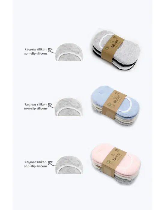 Omarı Silikonlu Penye Çorap 6lısı Gri Beyaz Siyah