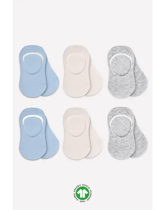 Omarı Silikonlu Babet Penye Çorap Seti Mavi Ekru Gri