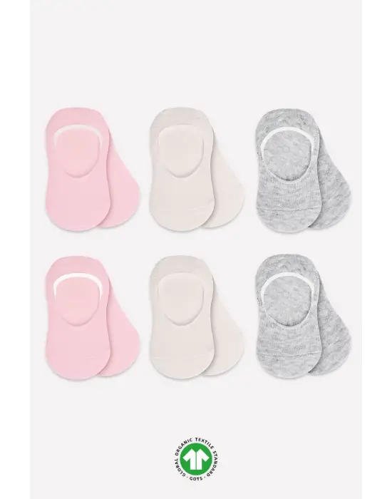 Omarı Silikonlu Babet Penye Çorap Seti - Pembe, Ekru, Gri