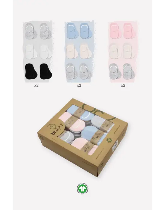 Omarı Silikonlu Babet Penye Çorap Seti - Pembe, Ekru, Gri