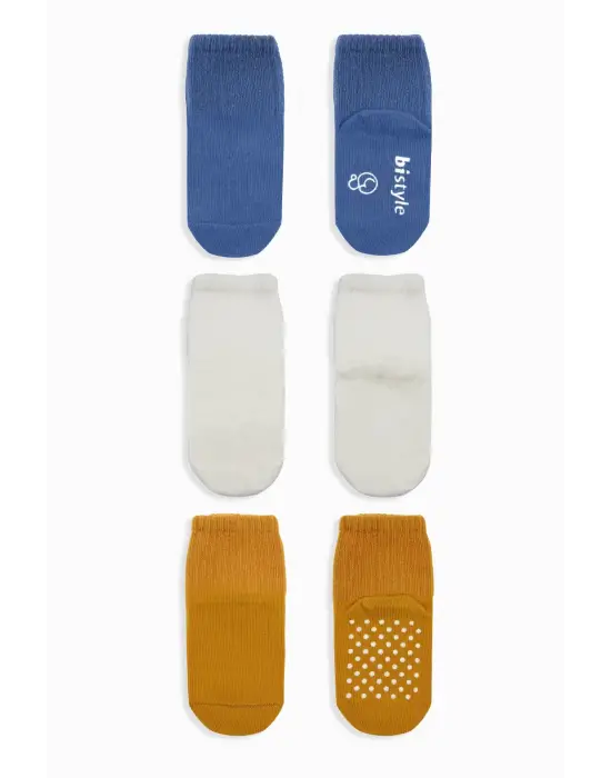 Omarı Kaymaz Penye Soket Çorap Seti - 3lü Indigo, Ekru, Hardal