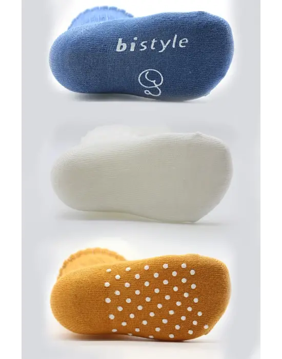 Omarı Kaymaz Penye Soket Çorap Seti - 3lü Indigo, Ekru, Hardal