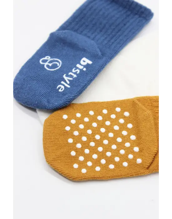 Omarı Kaymaz Penye Soket Çorap Seti - 3lü Indigo, Ekru, Hardal