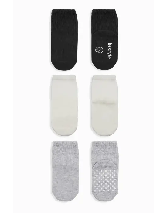 Omarı Kaymaz Penye Çorap Seti Siyah Ekru Gri