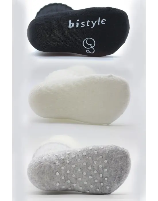 Omarı Kaymaz Penye Çorap Seti Siyah Ekru Gri