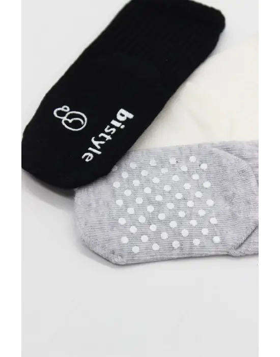 Omarı Kaymaz Penye Çorap Seti Siyah Ekru Gri