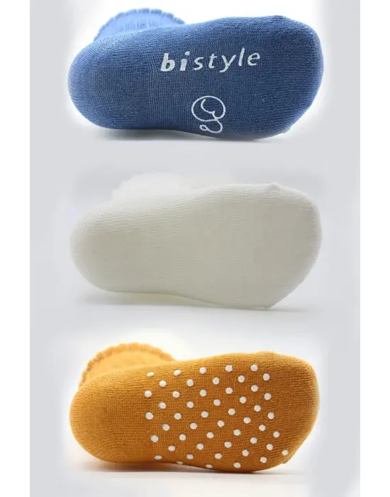 Omarı Kaymaz Penye Soket Çorap 3lü Paket İndigo Ekru Hardal