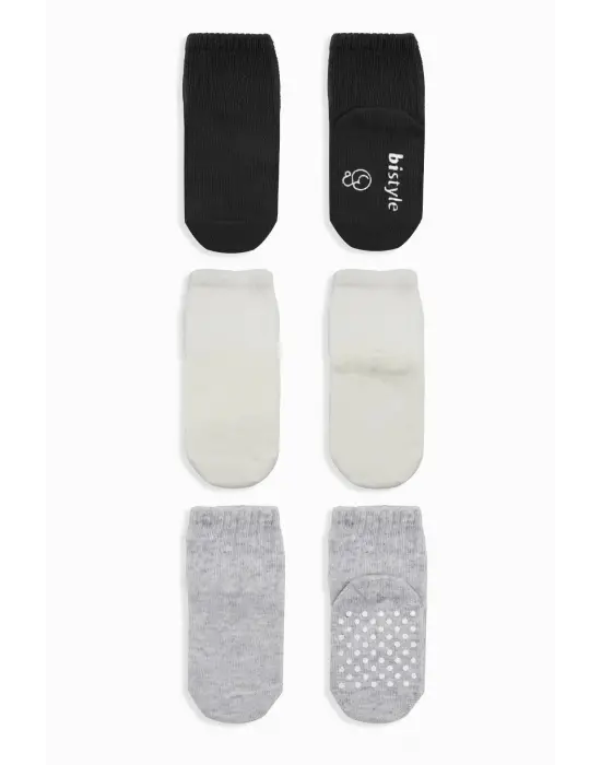 Omarı Kaymaz Penye 3Lü Soket Çorap Seti Siyah Ekru Gri