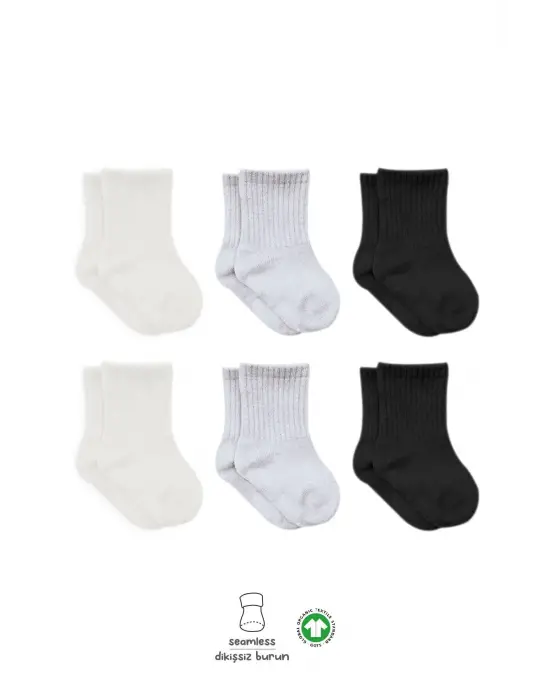 Omarı Yumuşak ve Dayanıklı 6l Soket Çorap Seti in Ekru Gri Siya
