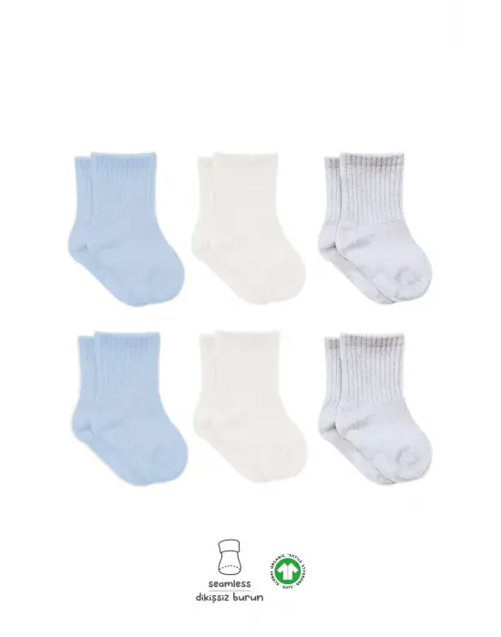 Omarı Rahat ve Şık Penye Soket Çorap Seti Mavi Ekru Gri 6lI