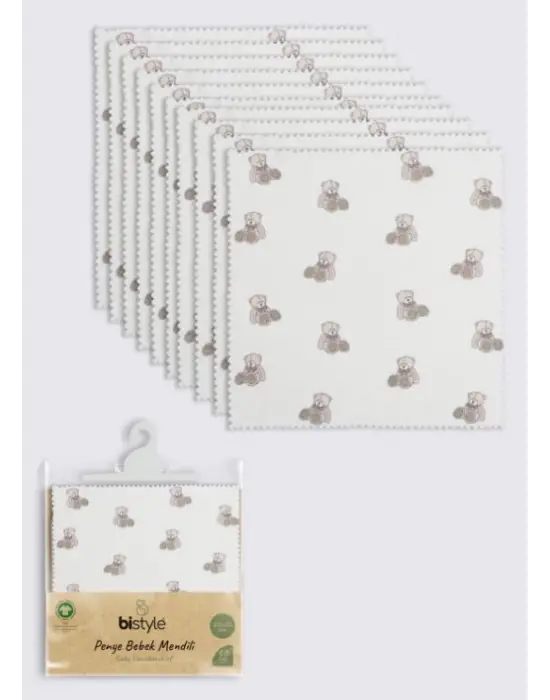 Bistyle Bear 20x20 10Lu Penye Mendil 90162 Ekru