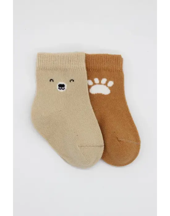 Omarı Yumuşak Pamuk Soket Çorap - 2Li Set Bej Renk