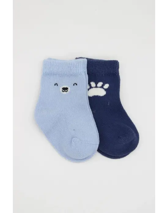 Omarı Rahat ve Tarz Bantlı Penye Soket Çorap Seti - Mavi