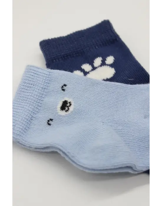 Omarı Rahat ve Tarz Bantlı Penye Soket Çorap Seti - Mavi