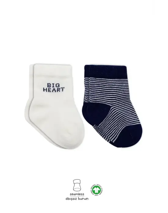 Omarı Kalpli Penye Soket Çorap Seti Lacivert