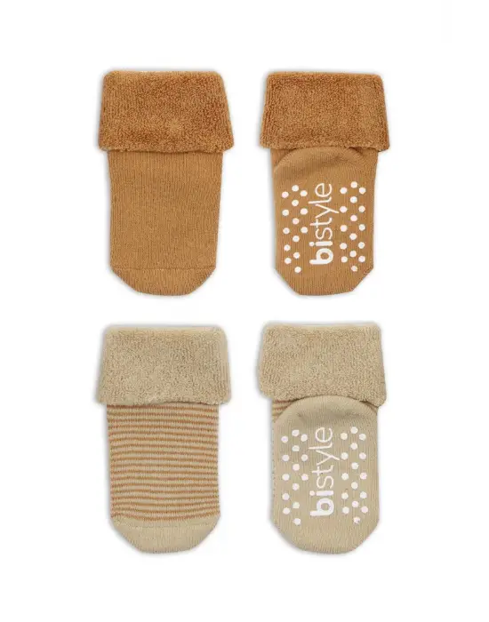 Omarı Çemberli Kaymaz Soket Çorap Seti (2 Adet) - Bej Hardal