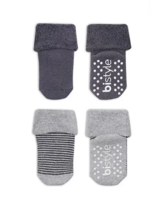 Omarı Kaymaz Çemberli Havlu Soket Çorap Seti 2 Adet Gri-Antrasit