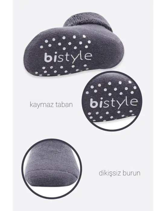 Omarı Kaymaz Çemberli Havlu Soket Çorap Seti 2 Adet Gri-Antrasit