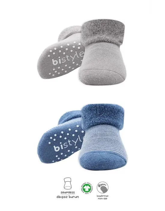 Omarı Kaymaz Havlu Tabanlı Çemberli Çorap Seti - İndigo Gri