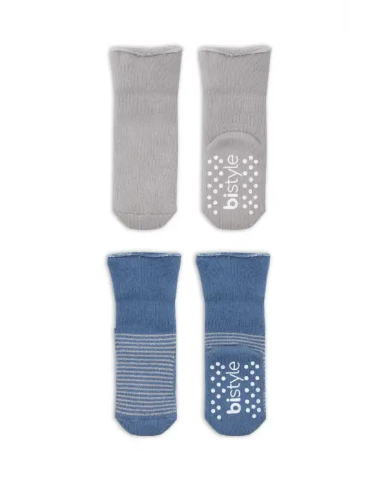 Omarı Kaymaz Havlu Tabanlı Çemberli Çorap Seti - İndigo Gri