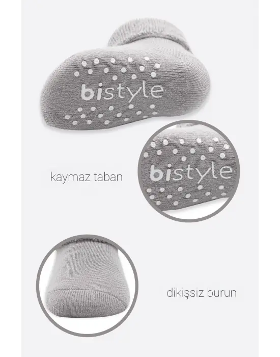 Omarı Kaymaz Havlu Tabanlı Çemberli Çorap Seti - İndigo Gri