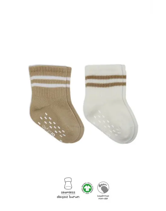 Omarı Çemberli Kaymaz Soket Çorap Seti - Bej-Ekru