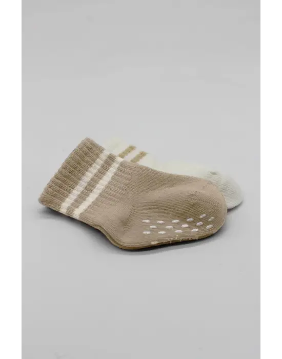 Omarı Çemberli Kaymaz Soket Çorap Seti - Bej-Ekru