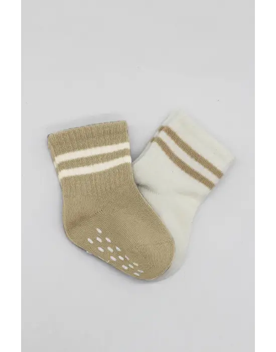 Omarı Çemberli Kaymaz Soket Çorap Seti - Bej-Ekru