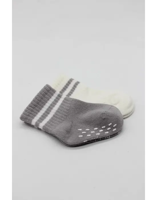 Omarı Çemberli Kaymaz Soket Çorap Seti - Gri ve Ekru Renkler